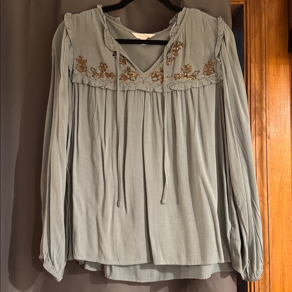 LC Lauren Conrad Embroidered Floral Blouse Large